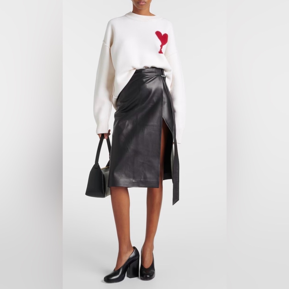 NWT AMI PARIS wrap leather midi skirt